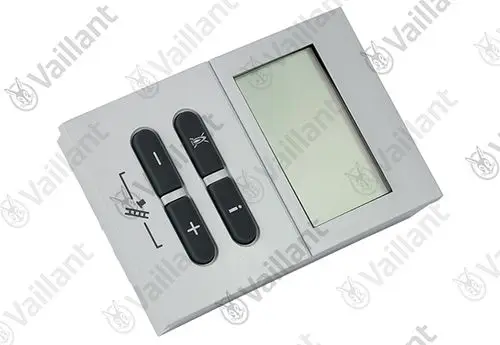 Vaillant Bedienelement mit zwei Tasten zur Einstellung und einem Display, das zur Steuerung von Heizungs- oder Klimaanlagen dient.